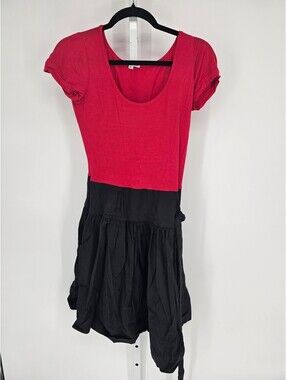 Vintage Y2K Velvet Torch Womens Sz L Knee Length Dress Black Red Short Sleeve
